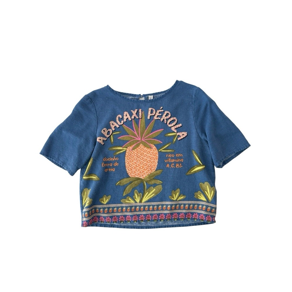 Tropical Crop Top Women's Small Reaortwear Beach Vacation Pineapple Summer Coast